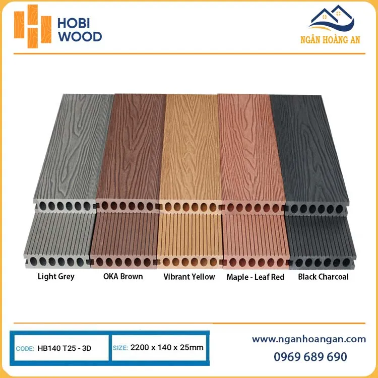 Sàn Gỗ Nhựa Ngoài Trời Hobiwood HB140T25-3D Light Grey